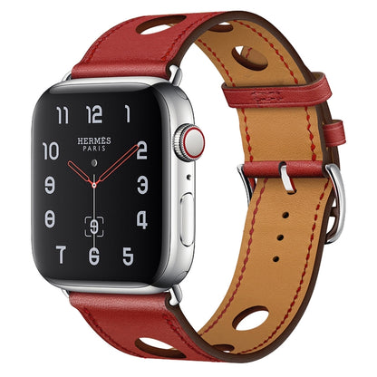 For Apple Watch Series 7 45mm / 6 & SE & 5 & 4 44mm / 3 & 2 & 1 42mm Leather Three Holes Watch Band(Red) by bashfashion