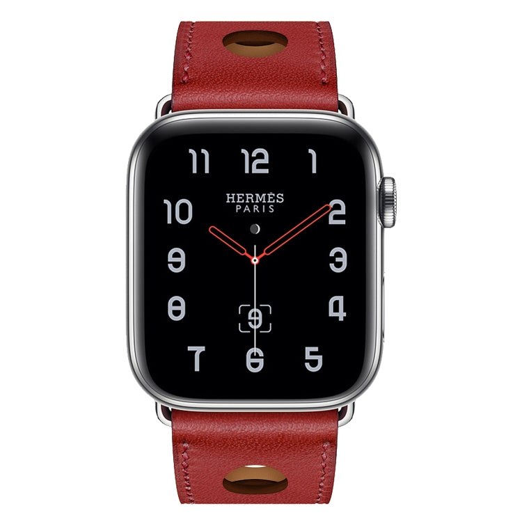 For Apple Watch Series 7 45mm / 6 & SE & 5 & 4 44mm / 3 & 2 & 1 42mm Leather Three Holes Watch Band(Red) by bashfashion