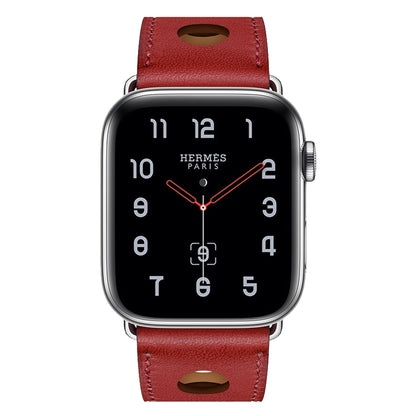 For Apple Watch Series 7 45mm / 6 & SE & 5 & 4 44mm / 3 & 2 & 1 42mm Leather Three Holes Watch Band(Red) by bashfashion