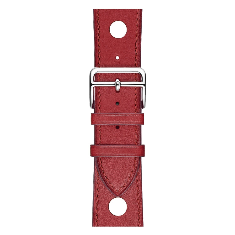 For Apple Watch Series 7 45mm / 6 & SE & 5 & 4 44mm / 3 & 2 & 1 42mm Leather Three Holes Watch Band(Red) by bashfashion