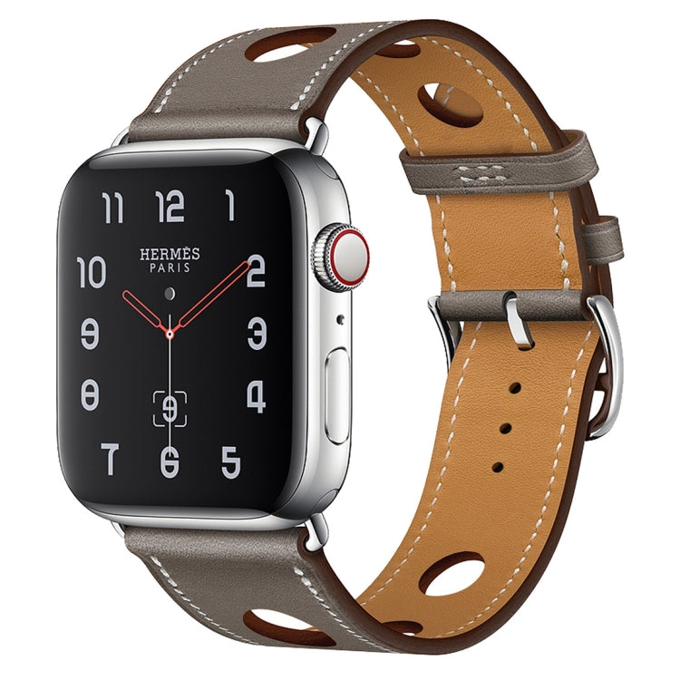 For Apple Watch Series 7 45mm / 6 & SE & 5 & 4 44mm / 3 & 2 & 1 42mm Leather Three Holes Watch Band(Grey) by bashfashion