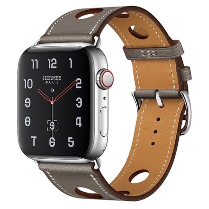 For Apple Watch Series 7 45mm / 6 & SE & 5 & 4 44mm / 3 & 2 & 1 42mm Leather Three Holes Watch Band(Grey) by bashfashion