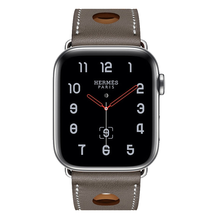 For Apple Watch Series 7 45mm / 6 & SE & 5 & 4 44mm / 3 & 2 & 1 42mm Leather Three Holes Watch Band(Grey) by bashfashion