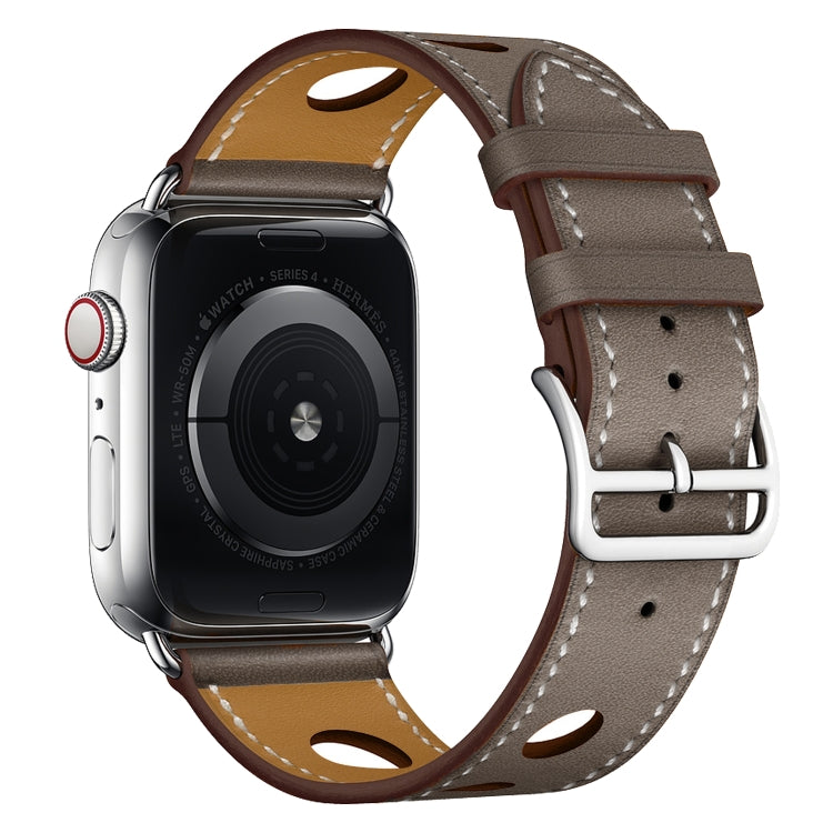 For Apple Watch Series 7 45mm / 6 & SE & 5 & 4 44mm / 3 & 2 & 1 42mm Leather Three Holes Watch Band(Grey) by bashfashion