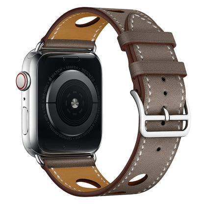For Apple Watch Series 7 45mm / 6 & SE & 5 & 4 44mm / 3 & 2 & 1 42mm Leather Three Holes Watch Band(Grey) by bashfashion