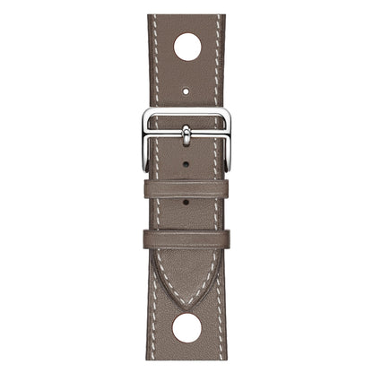 For Apple Watch Series 7 45mm / 6 & SE & 5 & 4 44mm / 3 & 2 & 1 42mm Leather Three Holes Watch Band(Grey) by bashfashion