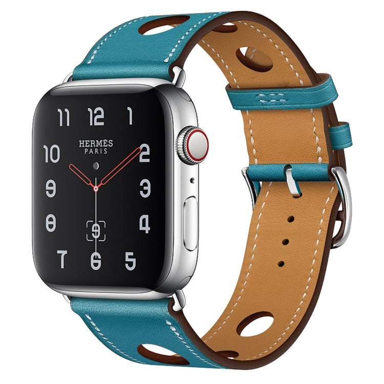 For Apple Watch Ultra 49mm / Series 8&7 45mm / SE 2&6&SE&5&4 44mm / 3&2&1 42mm Leather Three Holes Watch Band(Blue) by bashfashion
