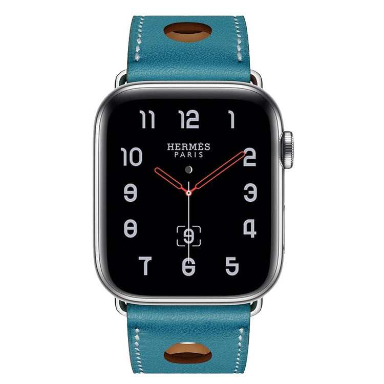 For Apple Watch Ultra 49mm / Series 8&7 45mm / SE 2&6&SE&5&4 44mm / 3&2&1 42mm Leather Three Holes Watch Band(Blue) by bashfashion