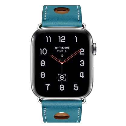 For Apple Watch Ultra 49mm / Series 8&7 45mm / SE 2&6&SE&5&4 44mm / 3&2&1 42mm Leather Three Holes Watch Band(Blue) by bashfashion