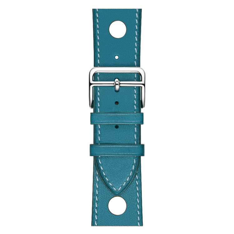 For Apple Watch Ultra 49mm / Series 8&7 45mm / SE 2&6&SE&5&4 44mm / 3&2&1 42mm Leather Three Holes Watch Band(Blue) by bashfashion