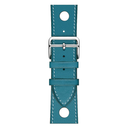 For Apple Watch Ultra 49mm / Series 8&7 45mm / SE 2&6&SE&5&4 44mm / 3&2&1 42mm Leather Three Holes Watch Band(Blue) by bashfashion