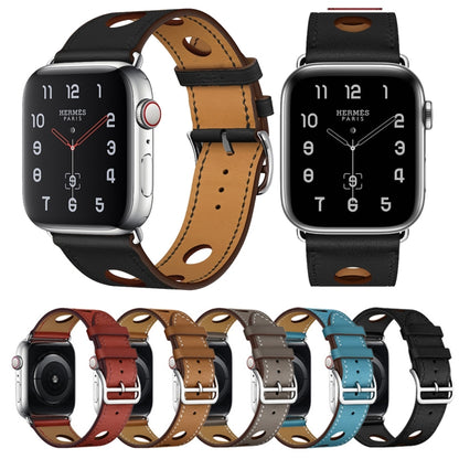 For Apple Watch Ultra 49mm / Series 8&7 45mm / SE 2&6&SE&5&4 44mm / 3&2&1 42mm Leather Three Holes Watch Band(Blue) by bashfashion