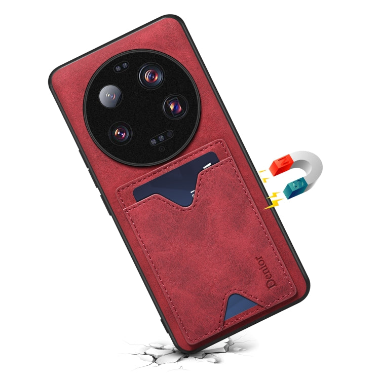 For Xiaomi 13 Ultra Denior PU Back Cover Card Slot Holder Phone Case(Red) by Denior