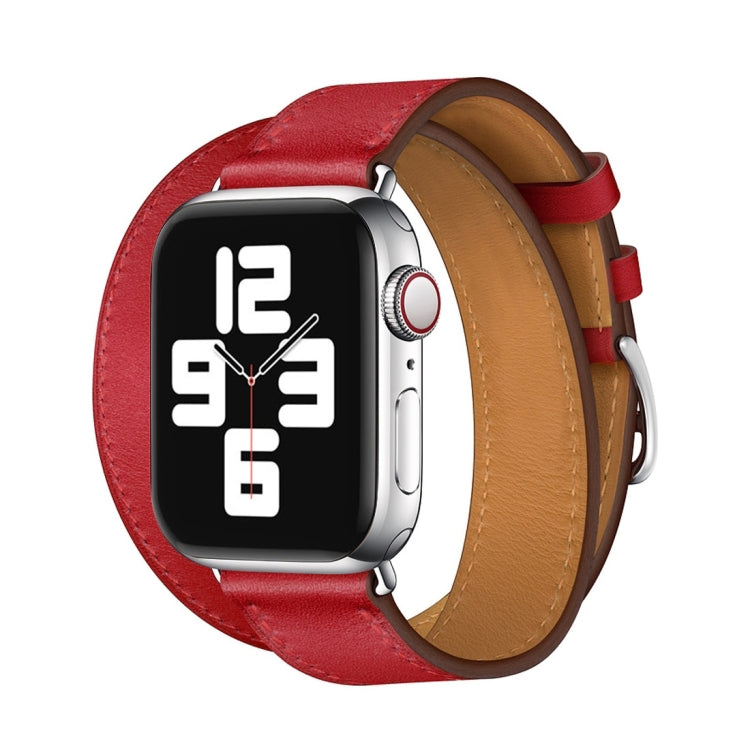 For Apple Watch Series 7 41mm / 6 & SE & 5 & 4 40mm / 3 & 2 & 1 38mm Leather Double Loop Watch Band(Red) by bashfashion