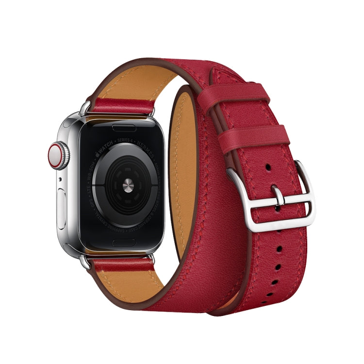 For Apple Watch Series 7 41mm / 6 & SE & 5 & 4 40mm / 3 & 2 & 1 38mm Leather Double Loop Watch Band(Red) by bashfashion