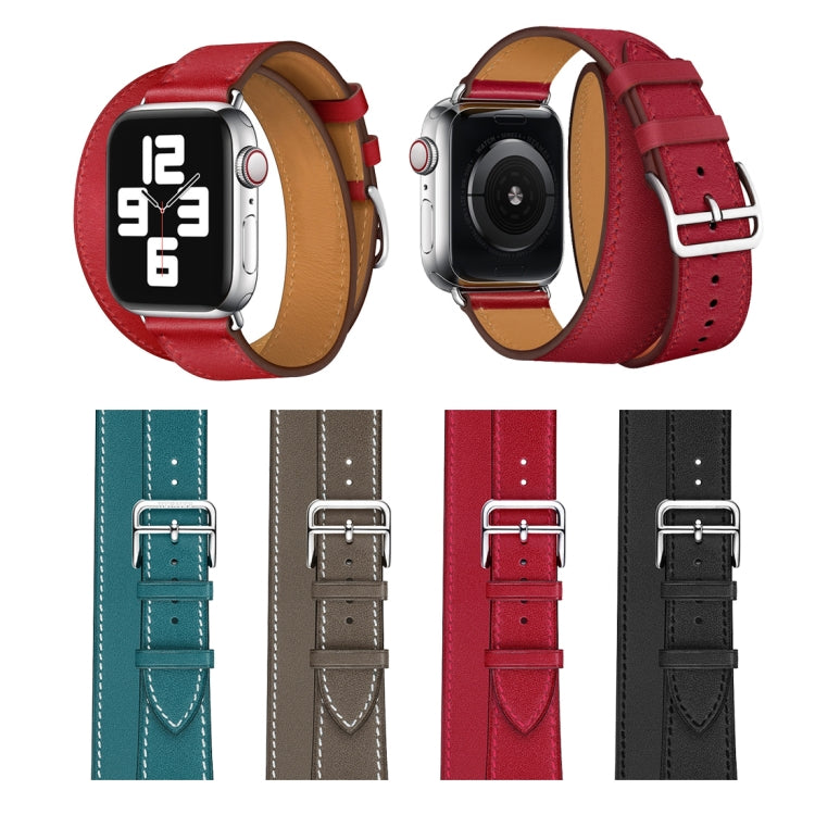 For Apple Watch Series 7 41mm / 6 & SE & 5 & 4 40mm / 3 & 2 & 1 38mm Leather Double Loop Watch Band(Red) by bashfashion