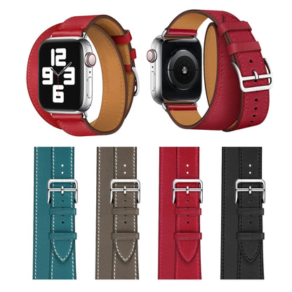 For Apple Watch Series 7 41mm / 6 & SE & 5 & 4 40mm / 3 & 2 & 1 38mm Leather Double Loop Watch Band(Red) by bashfashion