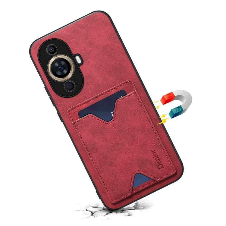 For Huawei nova 11 Denior PU Back Cover Card Slot Holder Phone Case(Red) by Denior