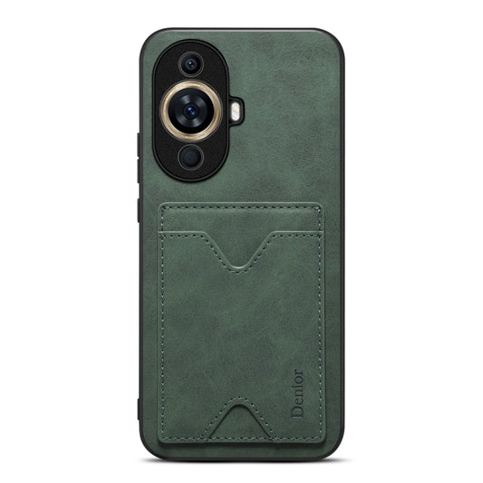 For Huawei nova 11 Denior PU Back Cover Card Slot Holder Phone Case(Green) by Denior