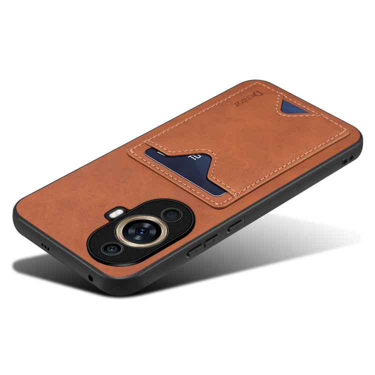 For Huawei nova 11 Denior PU Back Cover Card Slot Holder Phone Case(Brown) by Denior