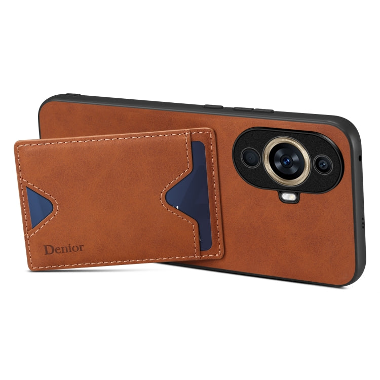 For Huawei nova 11 Denior PU Back Cover Card Slot Holder Phone Case(Brown) by Denior