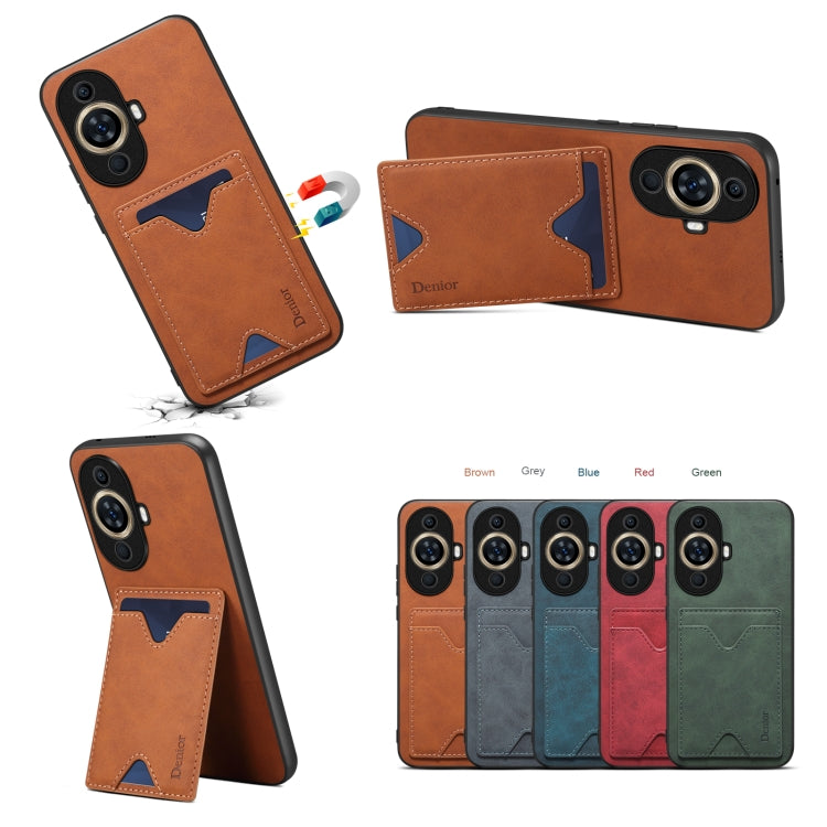 For Huawei nova 11 Denior PU Back Cover Card Slot Holder Phone Case(Red) by Denior