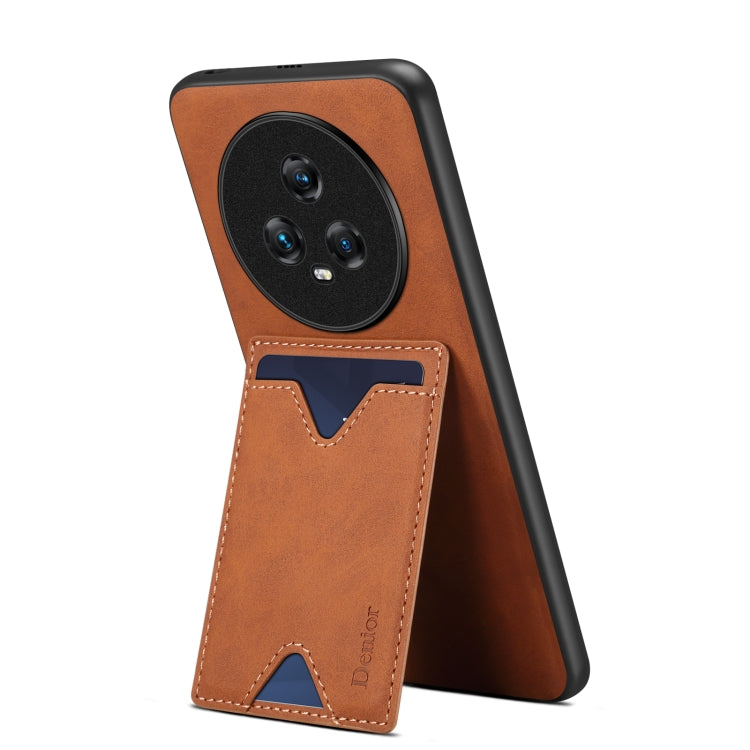 For Honor Magic5 5G Denior PU Back Cover Card Slot Holder Phone Case(Brown) by Denior