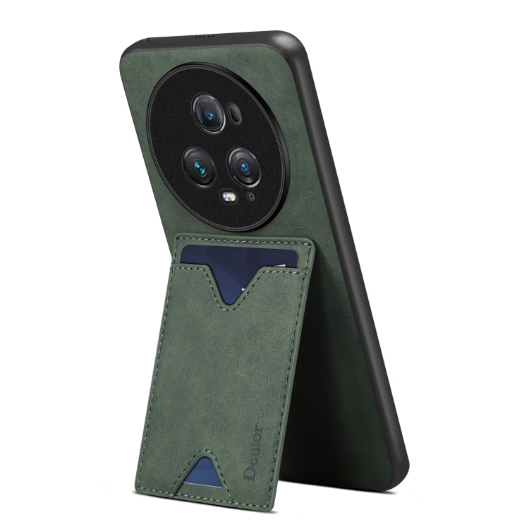 For Honor Magic5 Pro 5G Denior PU Back Cover Card Slot Holder Phone Case(Green) by Denior