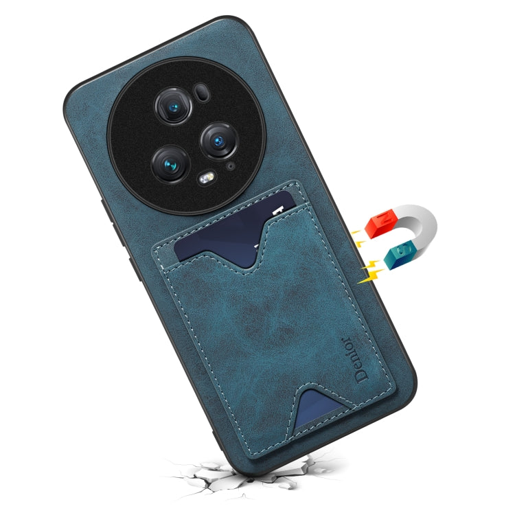 For Honor Magic5 Pro 5G Denior PU Back Cover Card Slot Holder Phone Case(Blue) by Denior