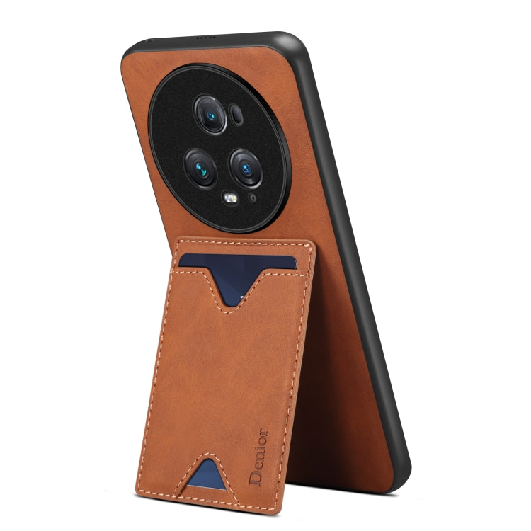 For Honor Magic5 Pro 5G Denior PU Back Cover Card Slot Holder Phone Case(Brown) by Denior