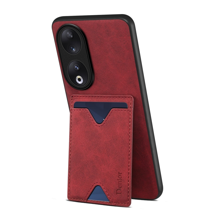 For Honor 90 Denior PU Back Cover Card Slot Holder Phone Case(Red) by Denior
