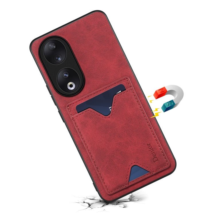 For Honor 90 Denior PU Back Cover Card Slot Holder Phone Case(Red) by Denior