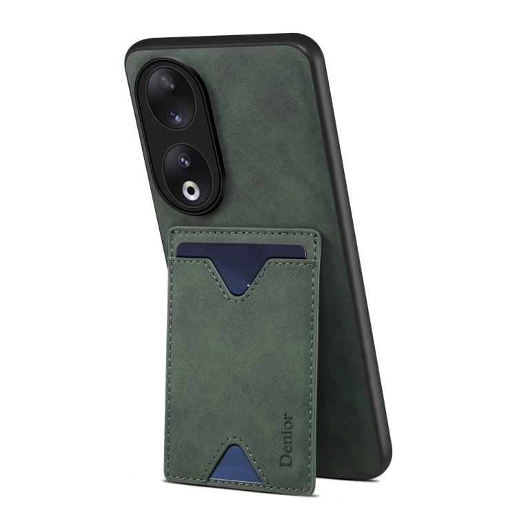 For Honor 90 Denior PU Back Cover Card Slot Holder Phone Case(Green) by Denior