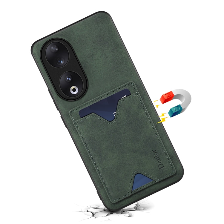 For Honor 90 Denior PU Back Cover Card Slot Holder Phone Case(Green) by Denior