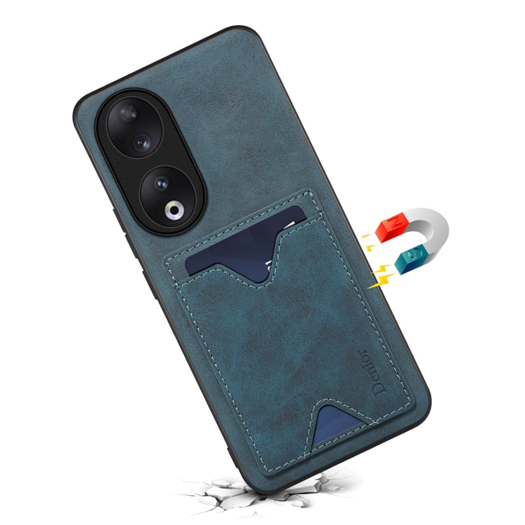 For Honor 90 Denior PU Back Cover Card Slot Holder Phone Case(Blue) by Denior