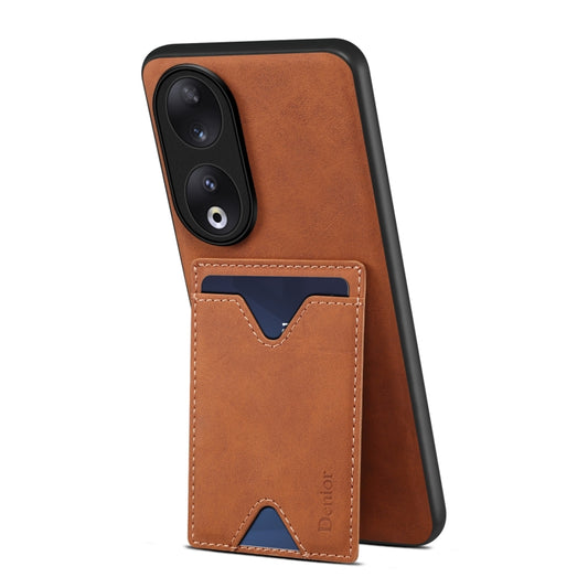 For Honor 90 Denior PU Back Cover Card Slot Holder Phone Case(Brown) by Denior