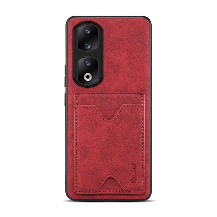 For Honor 90 Pro Denior PU Back Cover Card Slot Holder Phone Case(Red) by Denior