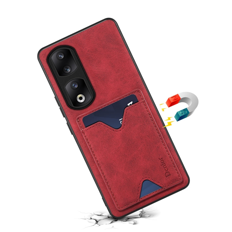 For Honor 90 Pro Denior PU Back Cover Card Slot Holder Phone Case(Red) by Denior