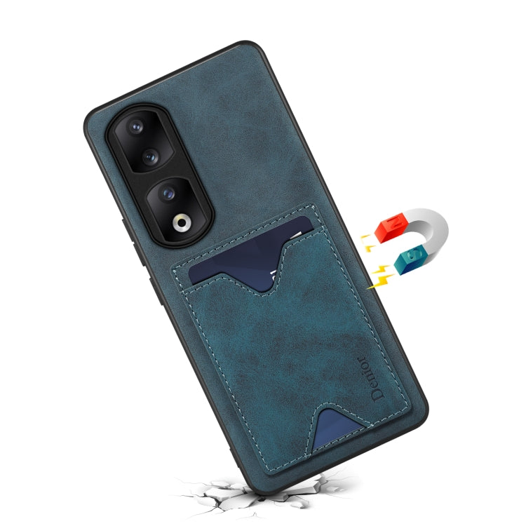 For Honor 90 Pro Denior PU Back Cover Card Slot Holder Phone Case(Blue) by Denior