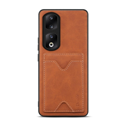 For Honor 90 Pro Denior PU Back Cover Card Slot Holder Phone Case(Brown) by Denior