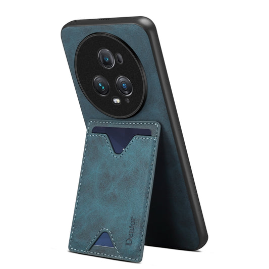 For Honor Magic5 Ultimate Denior PU Back Cover Card Slot Holder Phone Case(Blue) by Denior