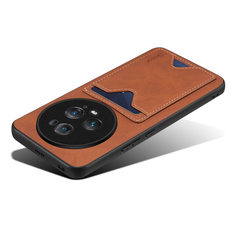 For Honor Magic5 Ultimate Denior PU Back Cover Card Slot Holder Phone Case(Brown) by Denior