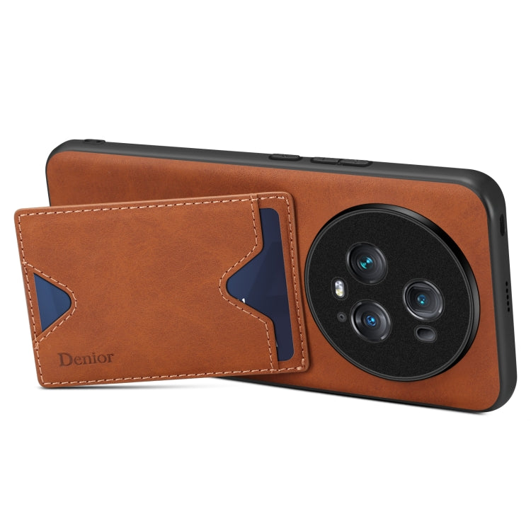For Honor Magic5 Ultimate Denior PU Back Cover Card Slot Holder Phone Case(Brown) by Denior