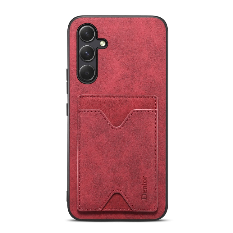 For Samsung Galaxy A14 5G Denior PU Back Cover Card Slot Holder Phone Case(Red) by Denior