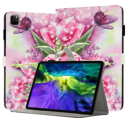 For iPad Pro 11 2022 / 2021 / 2020 Painted Leather Smart Tablet Case(Rose Butterfly) by bashfashion
