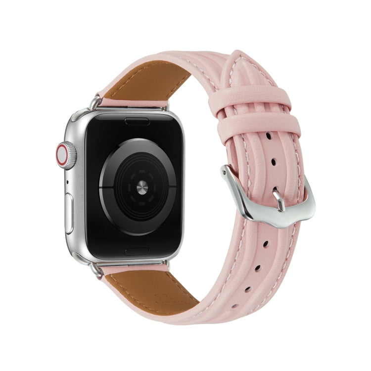 Embossed Line Genuine Leather Watch Band For Apple Watch Ultra 49mm(Pink) by bashfashion