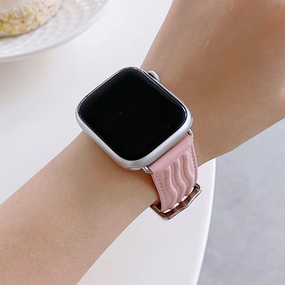 Embossed Line Genuine Leather Watch Band For Apple Watch Ultra 49mm(Pink) by bashfashion
