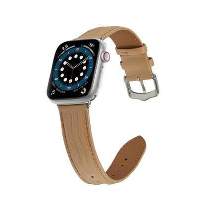 Embossed Line Genuine Leather Watch Band For Apple Watch Ultra 49mm(Khaki) by bashfashion