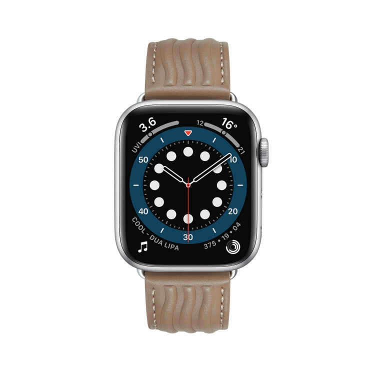 Embossed Line Genuine Leather Watch Band For Apple Watch Ultra 49mm(Milky Brown) by bashfashion