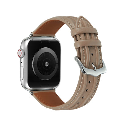 Embossed Line Genuine Leather Watch Band For Apple Watch Ultra 49mm(Milky Brown) by bashfashion